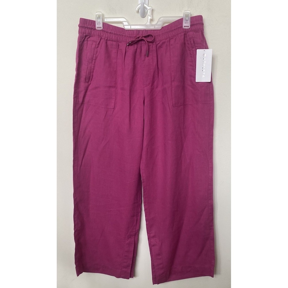 NWT Athleta Women's Pink Retreat Wide Leg 100% Linen Pant Size XL/TG MSRP $78.99
